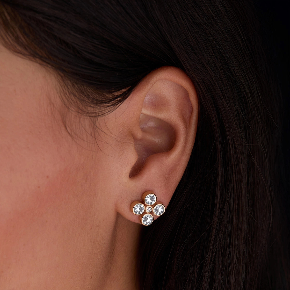 Barrington Quatrefoil White Topaz & Diamond Earrings in 14k Gold (April)