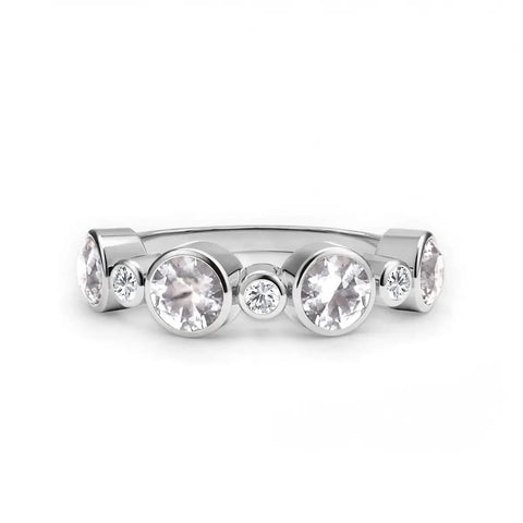 Barrington White Topaz Band Ring with Diamonds in 14k Gold (April) - White Gold