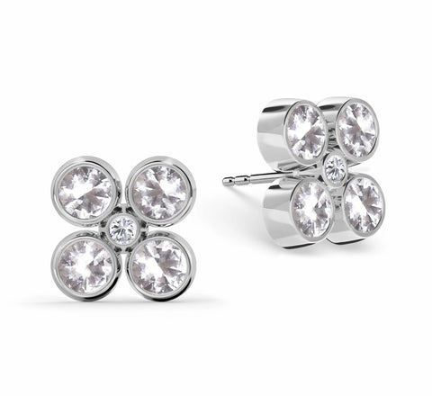 Barrington Quatrefoil White Topaz & Diamond Earrings in 14k Gold (April) - White Gold