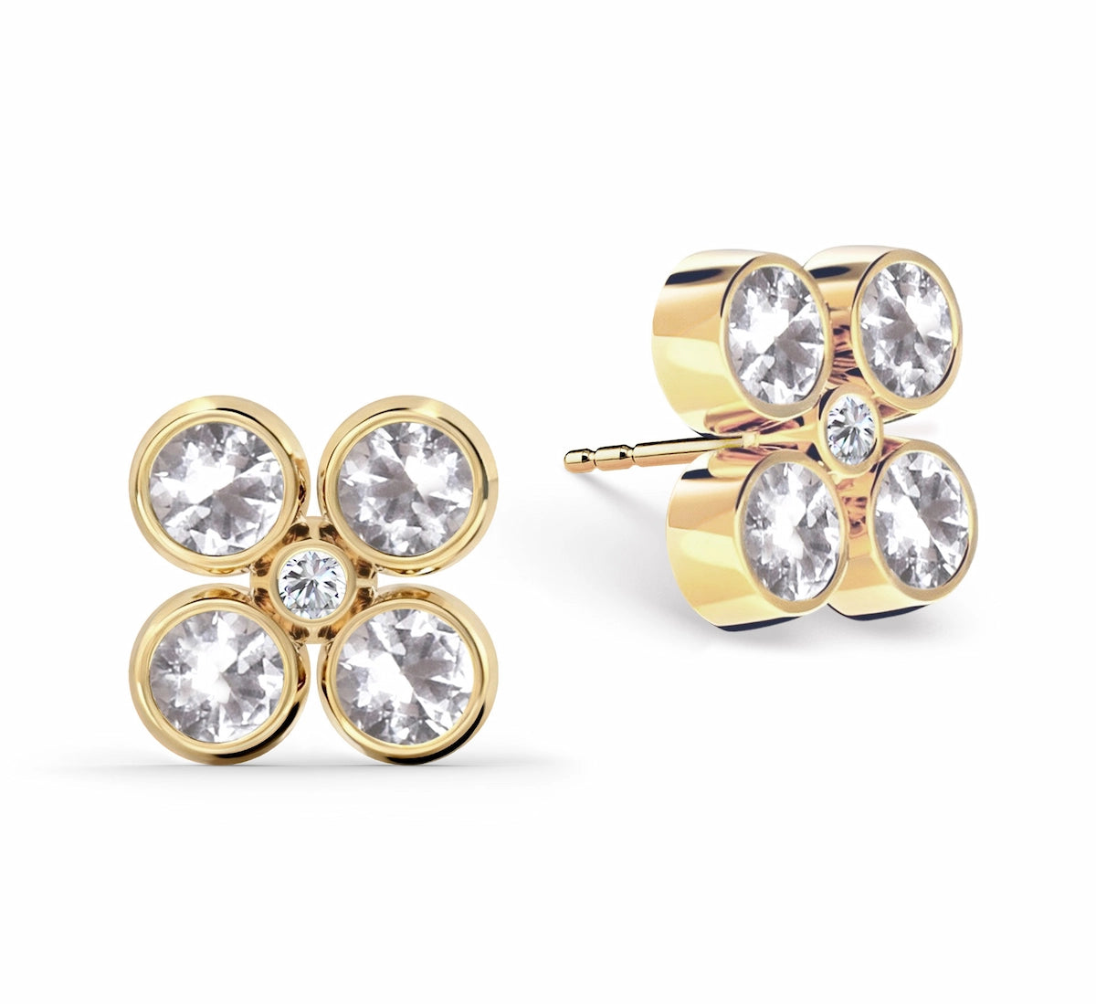 Barrington Quatrefoil White Topaz & Diamond Earrings in 14k Gold (April)