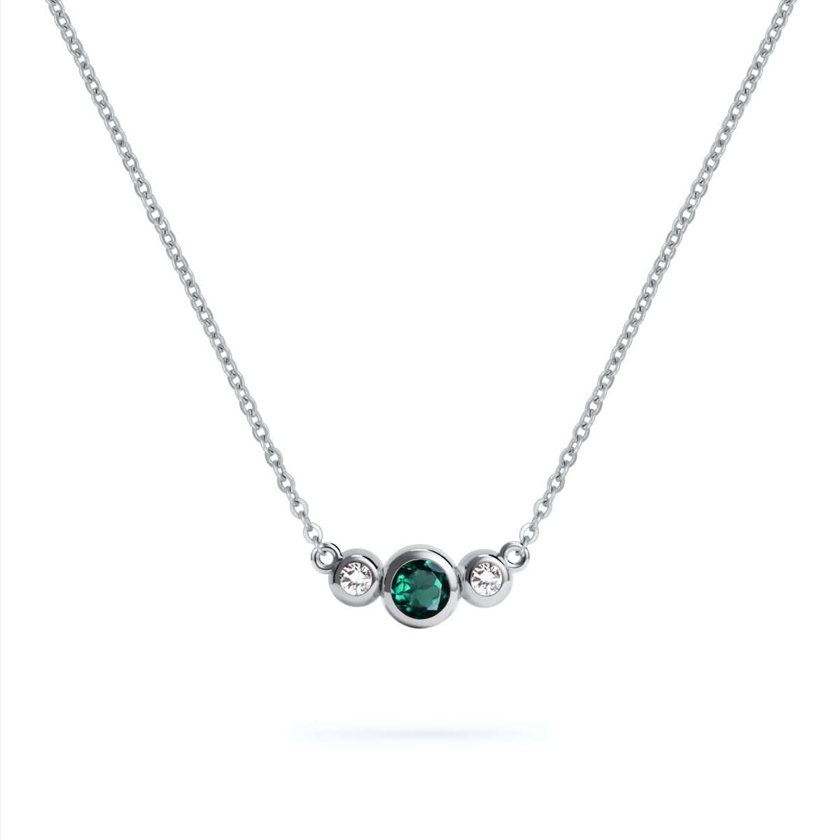 Barrington Emerald Necklace with Diamond Side Stones in 14k Gold (May)