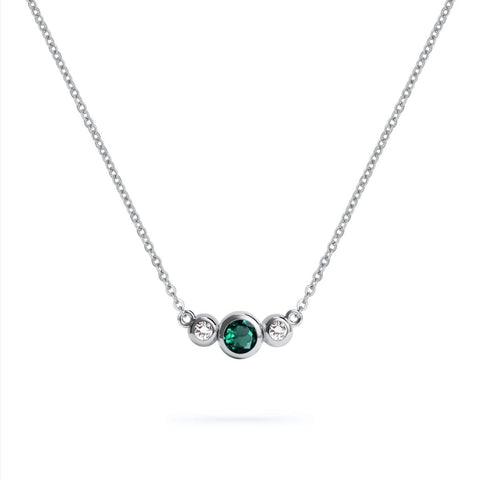 Barrington Emerald Necklace with Diamond Side Stones in 14k Gold (May) - White Gold
