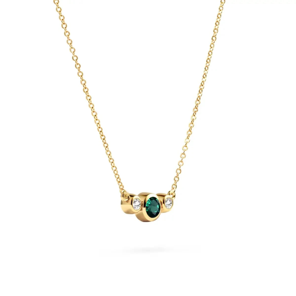 Barrington Emerald Necklace with Diamond Side Stones in 14k Gold (May)
