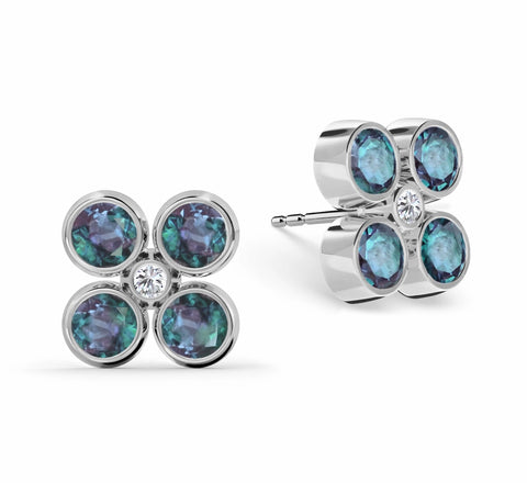 Barrington Quatrefoil Alexandrite & Diamond Earrings in 14k Gold (June) - White Gold