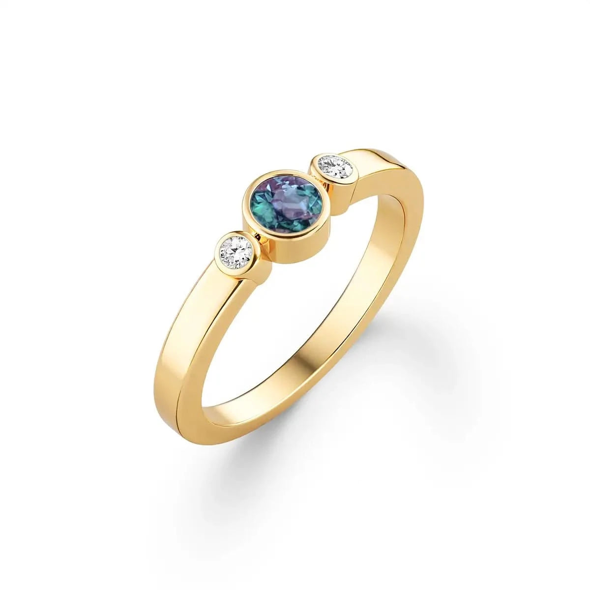 Barrington Alexandrite Ring with Diamond Side Stones in 14k Gold (June)
