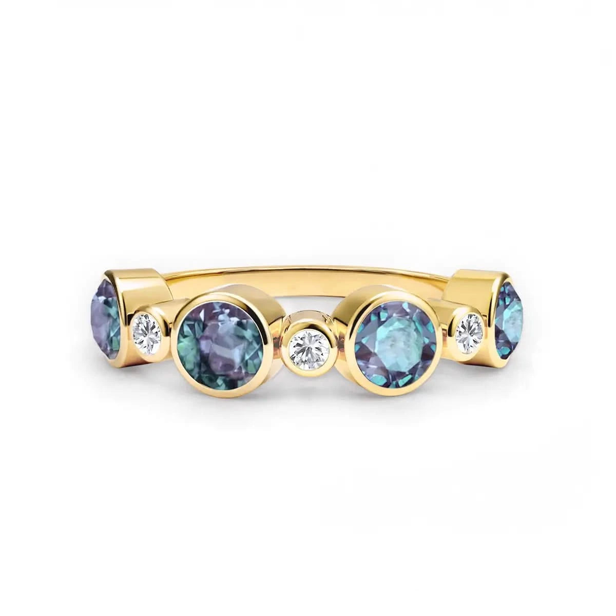 Barrington Alexandrite Band Ring with Diamonds in 14k Gold (June)