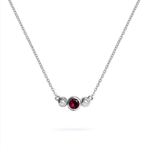 Barrington Ruby Necklace with Diamond Side Stones (July) - White Gold