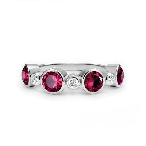Barrington Ruby Band Ring with Diamonds in 14k Gold (July) - White Gold