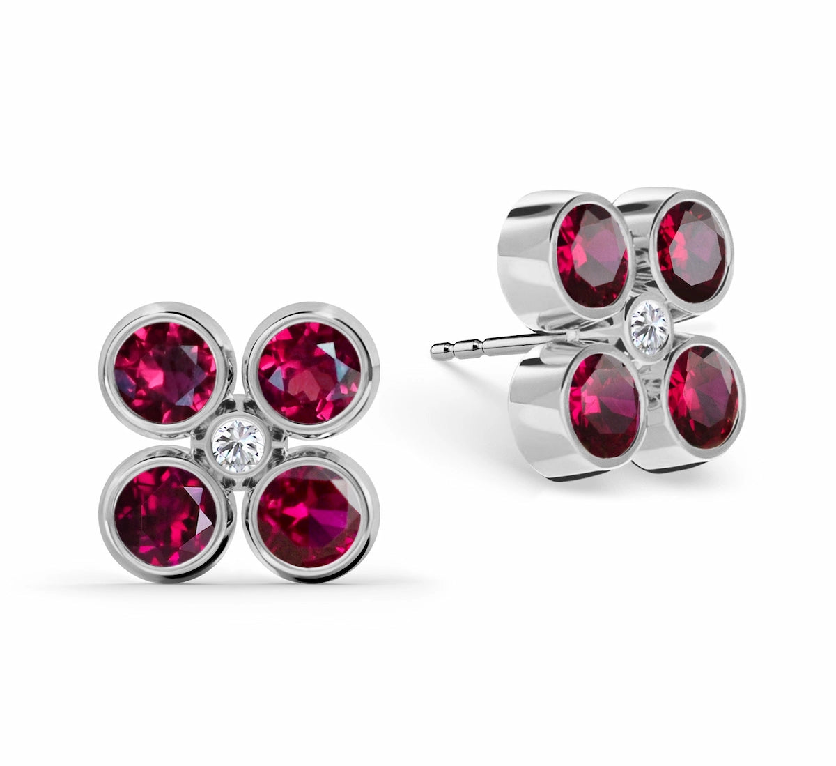 Barrington Quatrefoil Ruby & Diamond Earrings in 14k Gold (July)