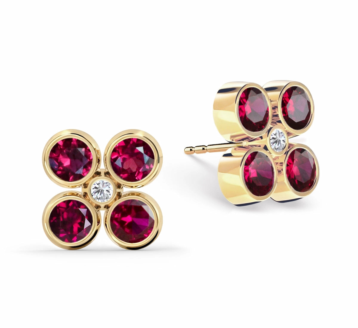 Barrington Quatrefoil Ruby & Diamond Earrings in 14k Gold (July)