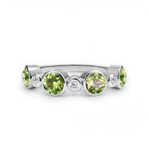 Barrington Peridot Band Ring with Diamonds in 14k Gold (August) - White Gold