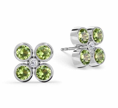 Barrington Quatrefoil Peridot & Diamond Earrings in 14k Gold (August) - White Gold