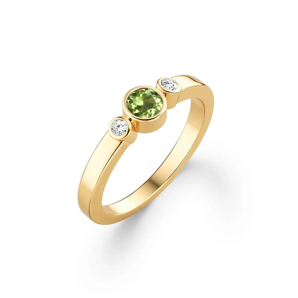 Barrington Peridot Ring with Diamond Side Stones in 14k Gold (August)