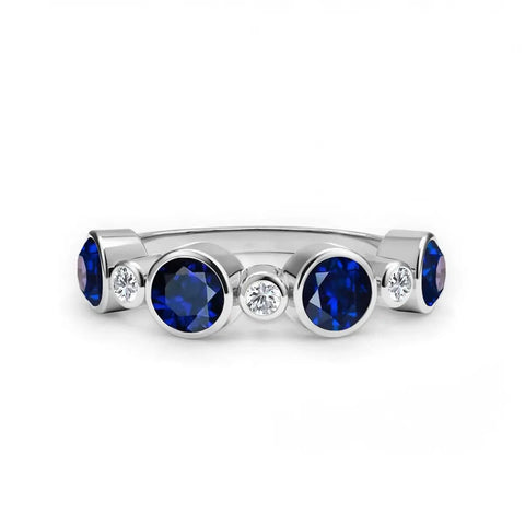 Barrington Sapphire Band Ring with Diamonds in 14k Gold (September) - White Gold