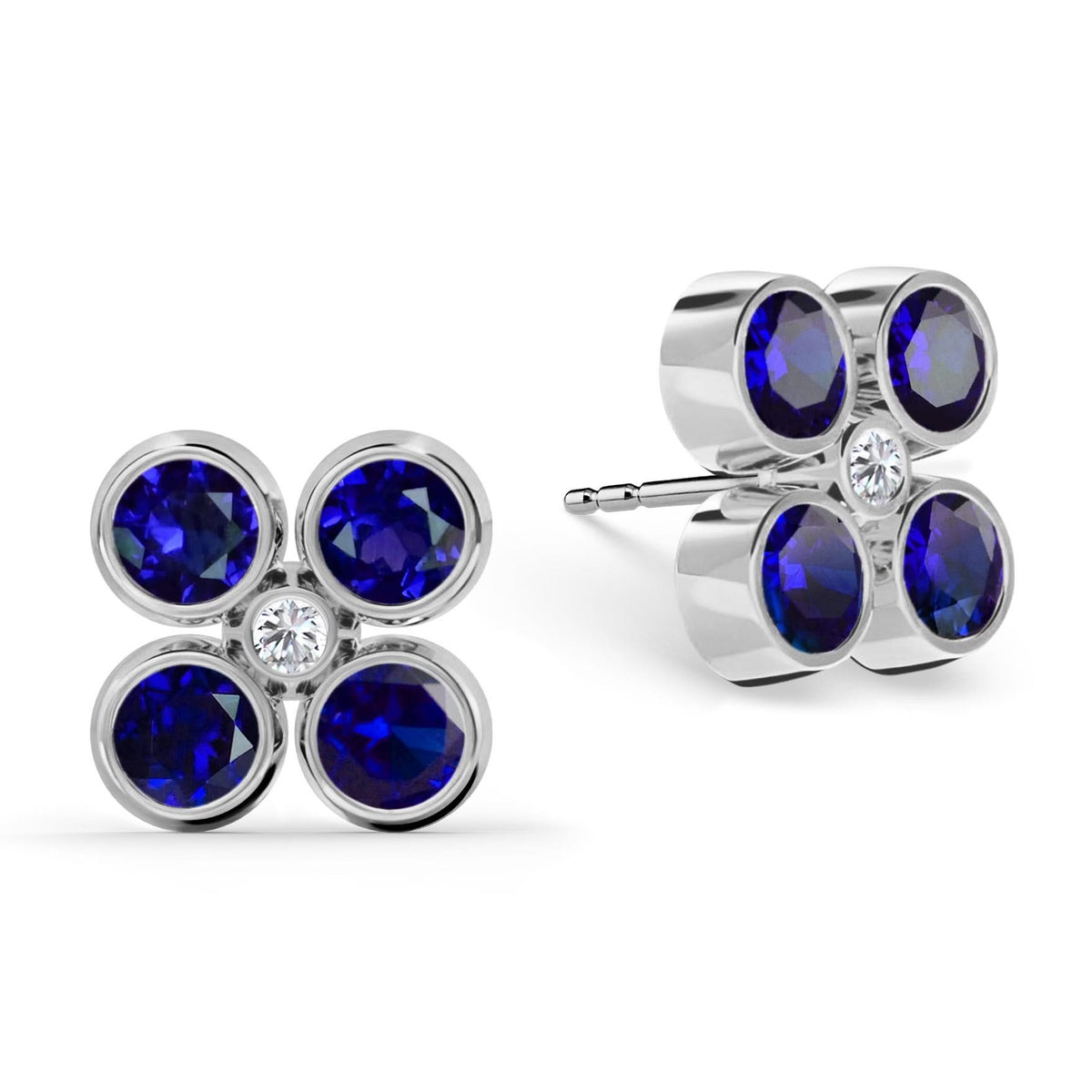 The Vault: Barrington Quatrefoil Sapphire & Diamond Earrings, White Gold