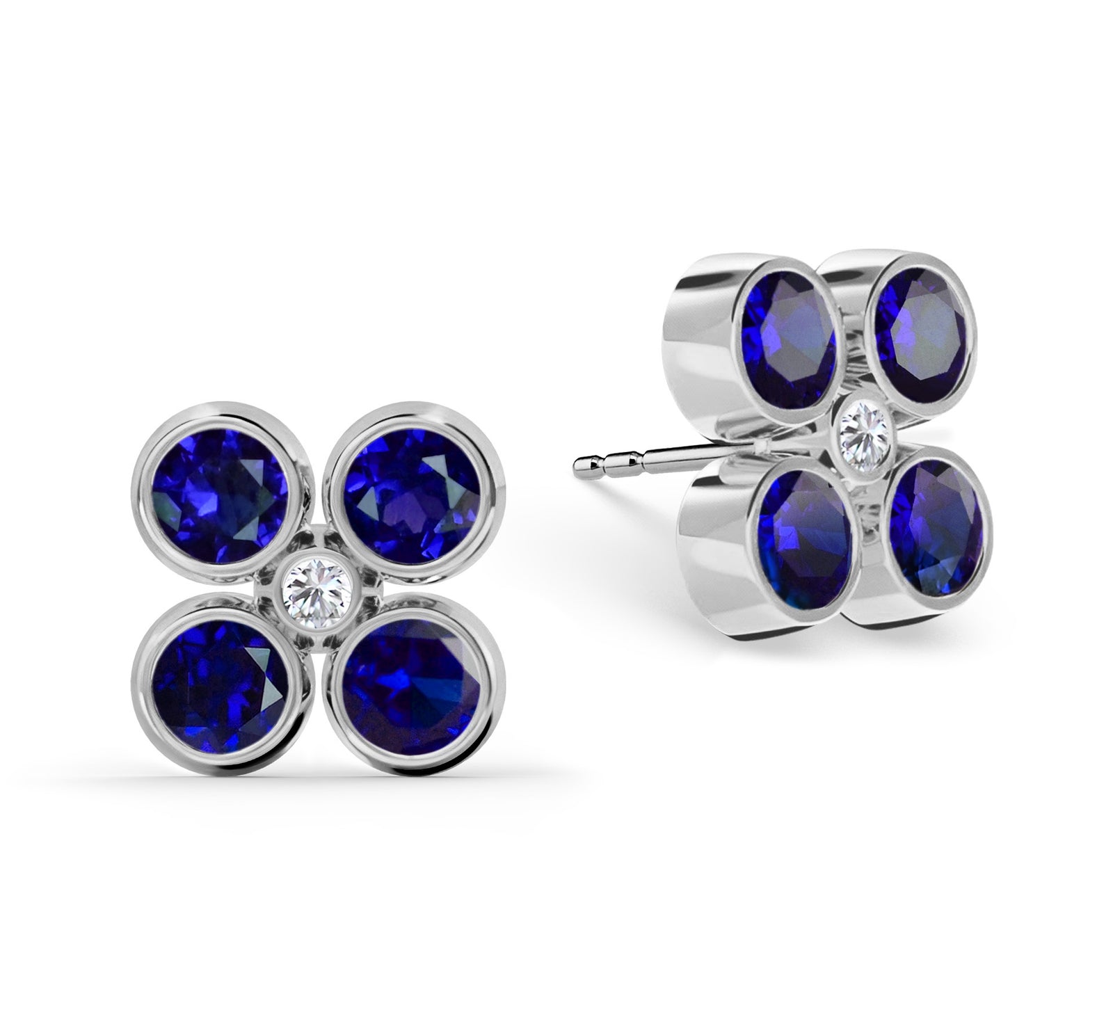 Barrington Quatrefoil Sapphire & Diamond Earrings in 14k Gold (September)