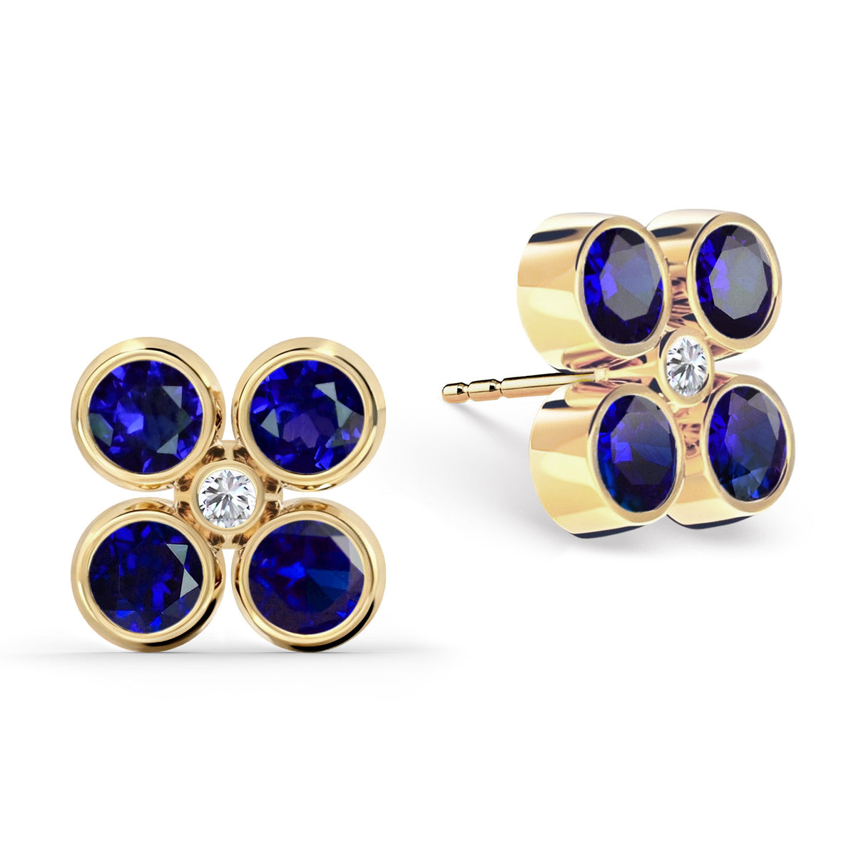 Barrington Quatrefoil Sapphire & Diamond Earrings in 14k Gold (September)
