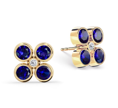 Barrington Quatrefoil Sapphire & Diamond Earrings in 14k Gold (September)
