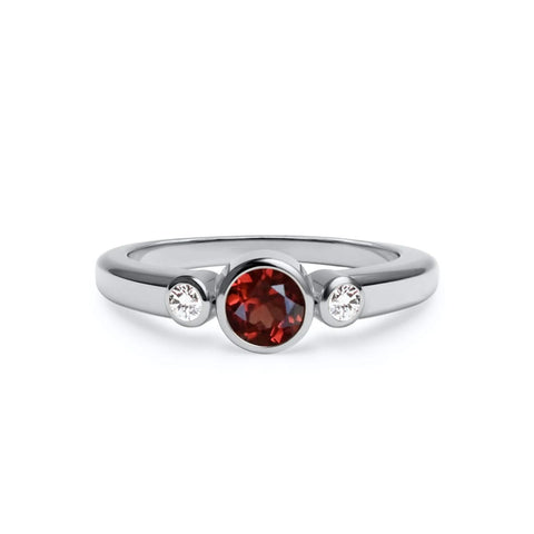 Barrington Garnet Ring with Diamond Side Stones in 14k Gold (January) - White Gold