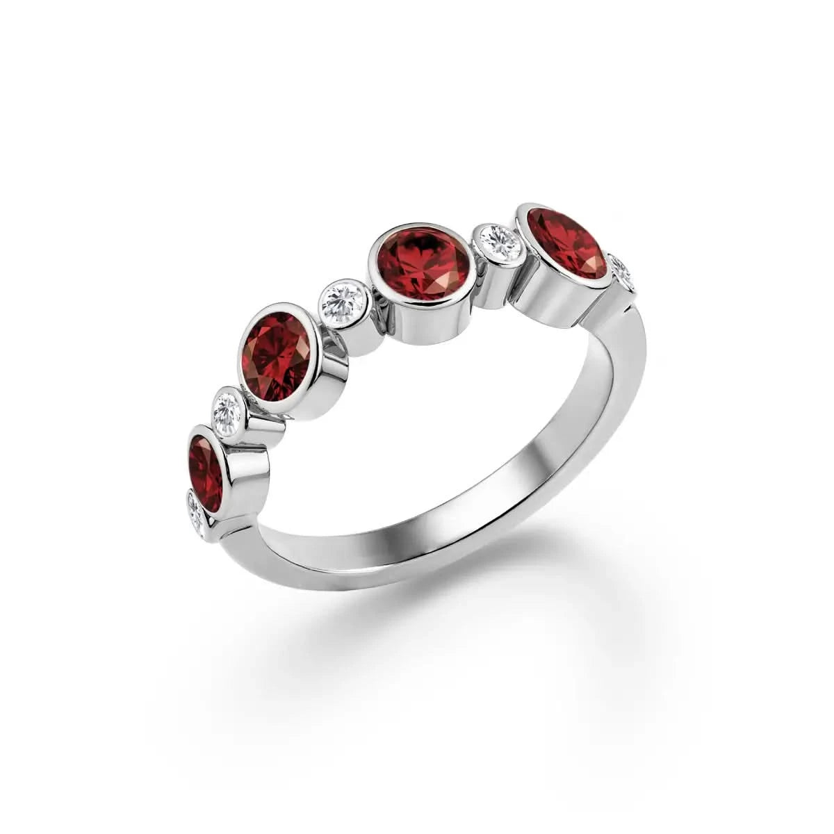 Barrington Garnet Band Ring with Diamonds in 14k Gold (January)