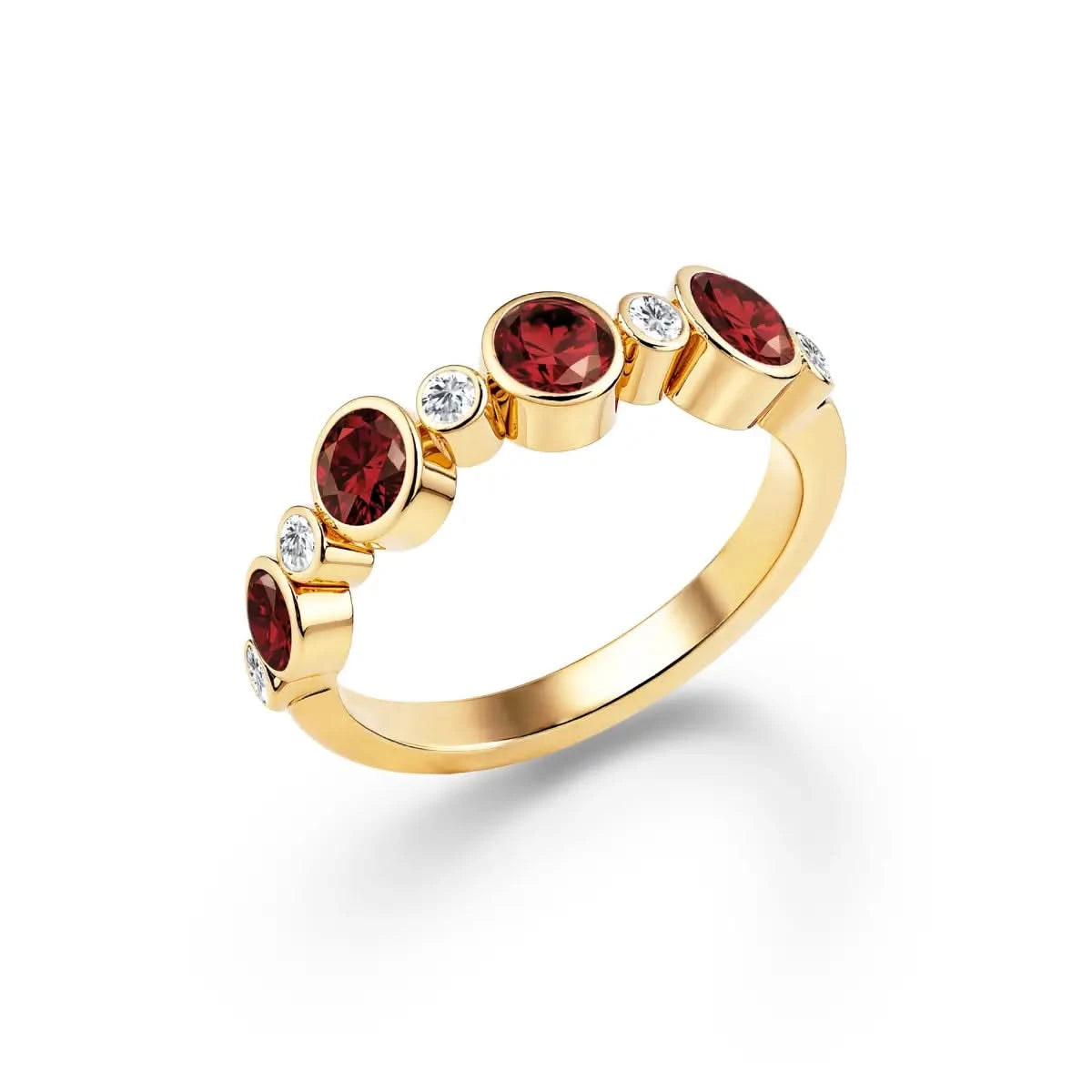 Barrington Garnet Band Ring with Diamonds in 14k Gold (January)