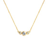 Barrington 3 Stone Necklace featuring a 4 mm round cut Diamond center stone framed by two 2 mm round cut Diamonds bezel set in 14k yellow gold on a saffron chain – front view.