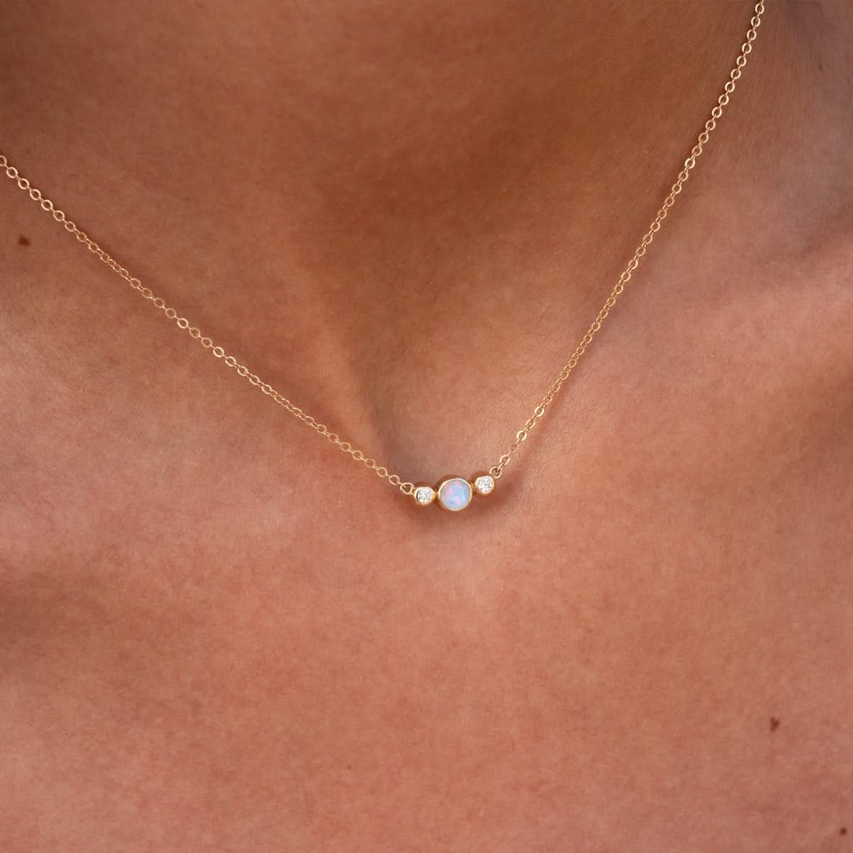 Barrington Opal Necklace with Diamond Side Stones (October)