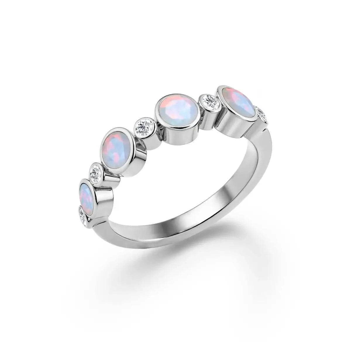 Barrington Opal Band Ring with Diamonds in 14k Gold (October)