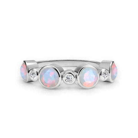 Barrington Opal Band Ring with Diamonds in 14k Gold (October) - White Gold