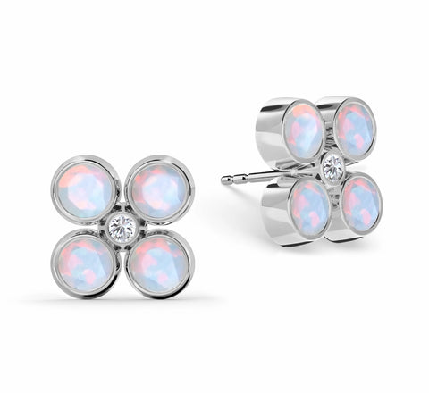 Barrington Quatrefoil Opal & Diamond Earrings in 14k Gold (October) - White Gold