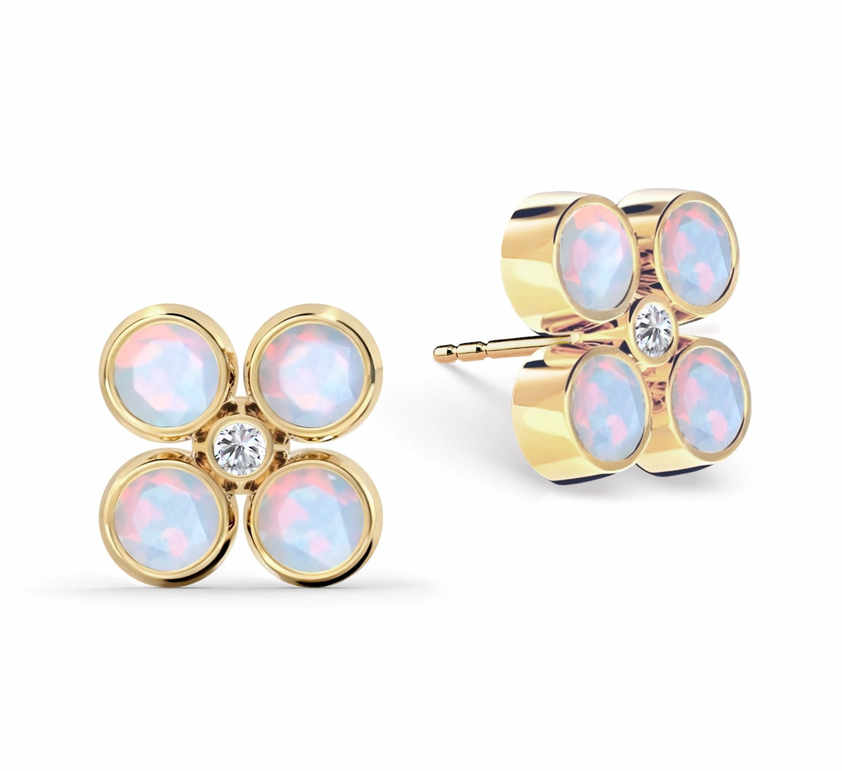 Barrington Quatrefoil Opal & Diamond Earrings in 14k Gold (October)