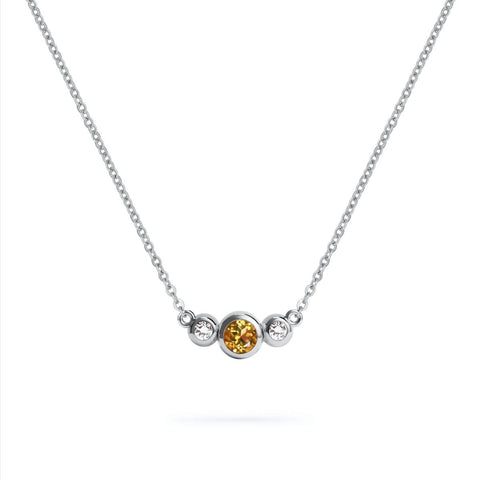 Barrington Citrine Necklace with Diamond Side Stones (November) - White Gold