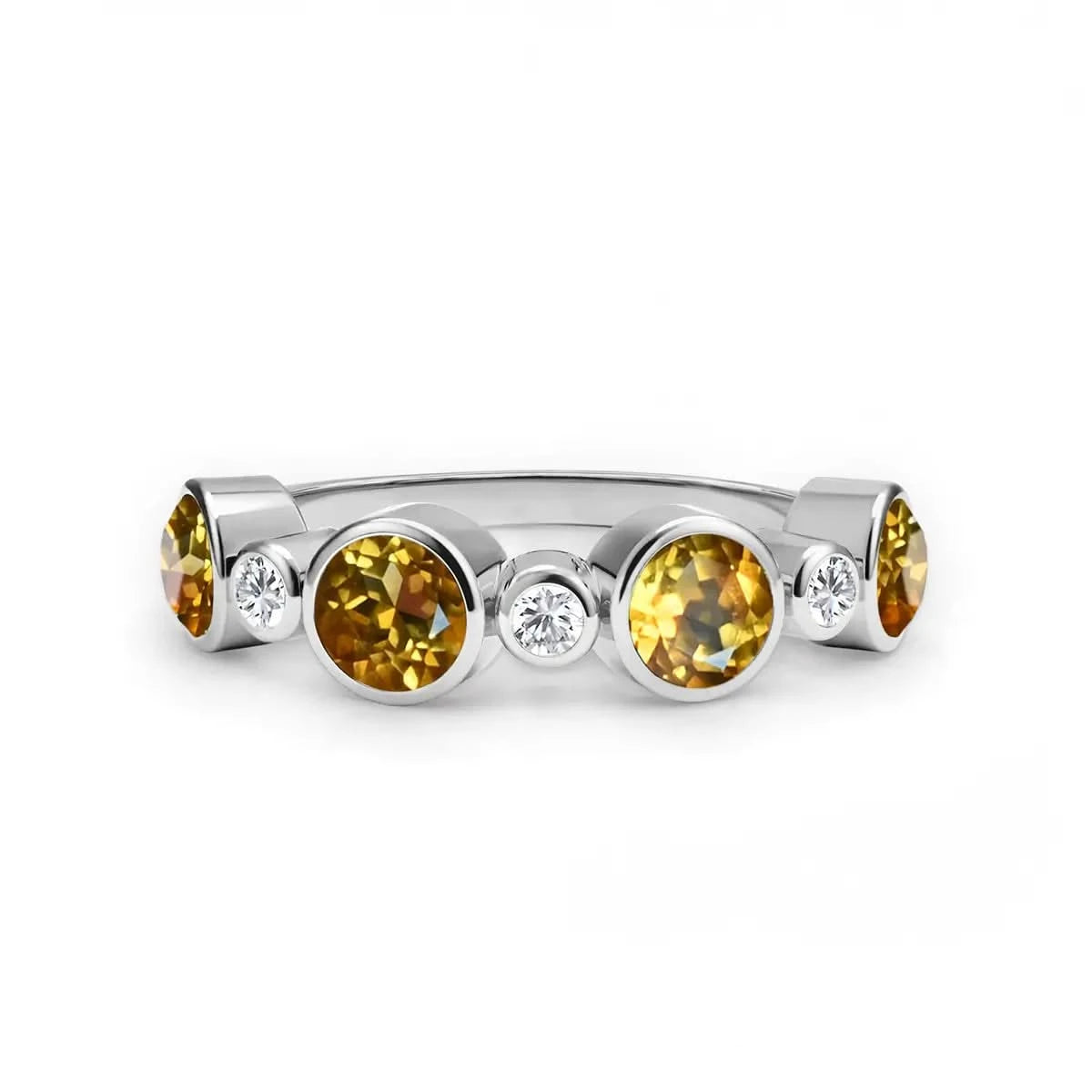 Barrington Citrine Band Ring with Diamonds in 14k Gold (November)