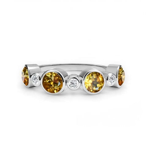 Barrington Citrine Band Ring with Diamonds in 14k Gold (November) - White Gold