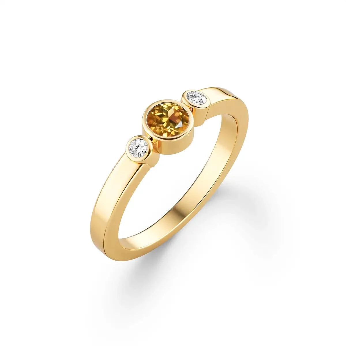 Barrington Citrine Ring with Diamond Side Stones in 14k Gold (November)
