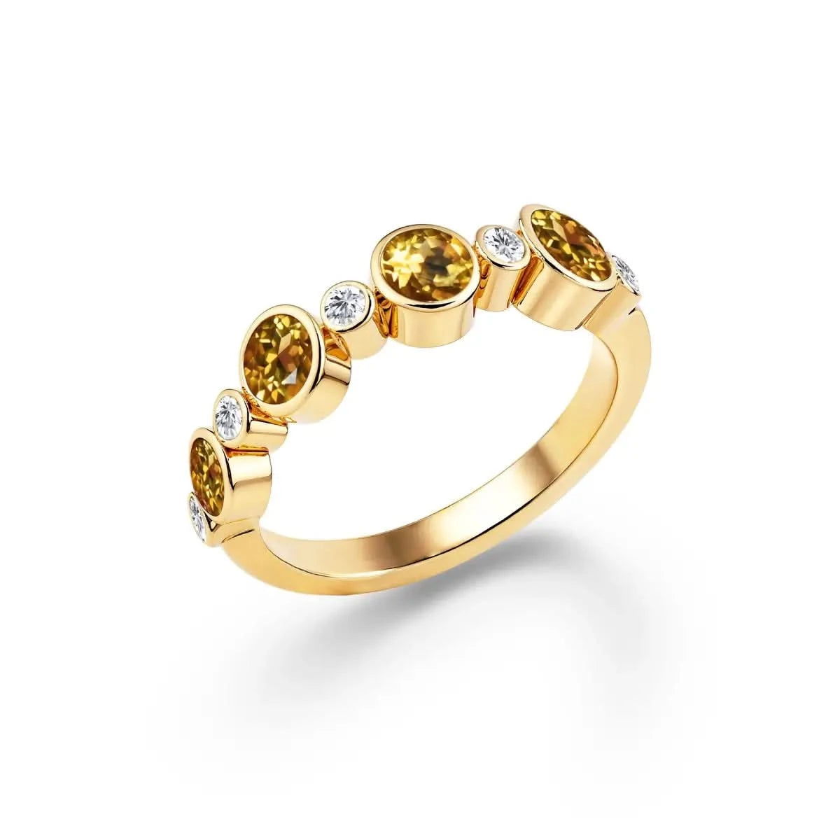 Barrington Citrine Band Ring with Diamonds in 14k Gold (November)