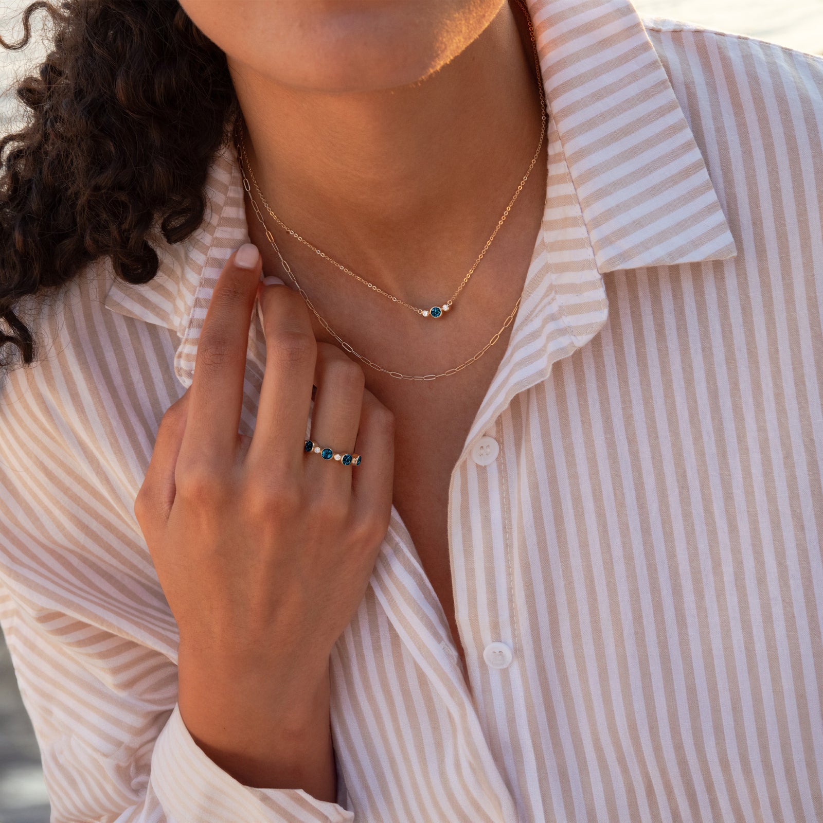 Barrington Atlantic Blue Topaz Necklace with Diamond Side Stones (December)