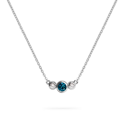 Barrington Atlantic Blue Topaz Necklace with Diamond Side Stones (December) - White Gold