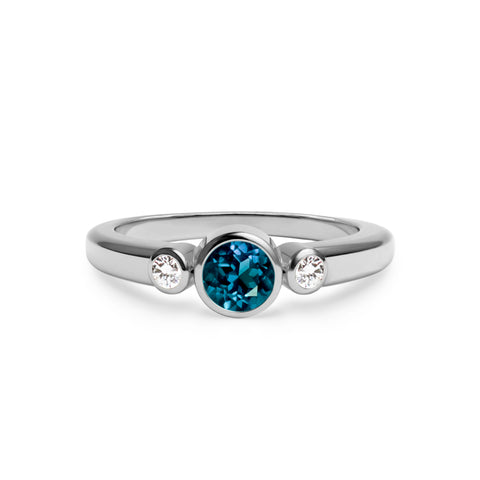 Barrington Atlantic Blue Topaz Ring with Diamond Side Stones in 14k Gold (December) - White Gold