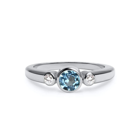 Barrington Nantucket Blue Topaz Ring with Diamond Side Stones in 14k Gold (December) - White Gold
