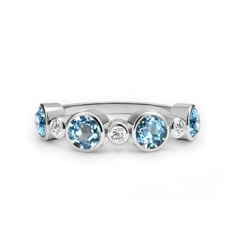 Barrington Nantucket Blue Topaz Band Ring with Diamonds in 14k Gold (December) - White Gold