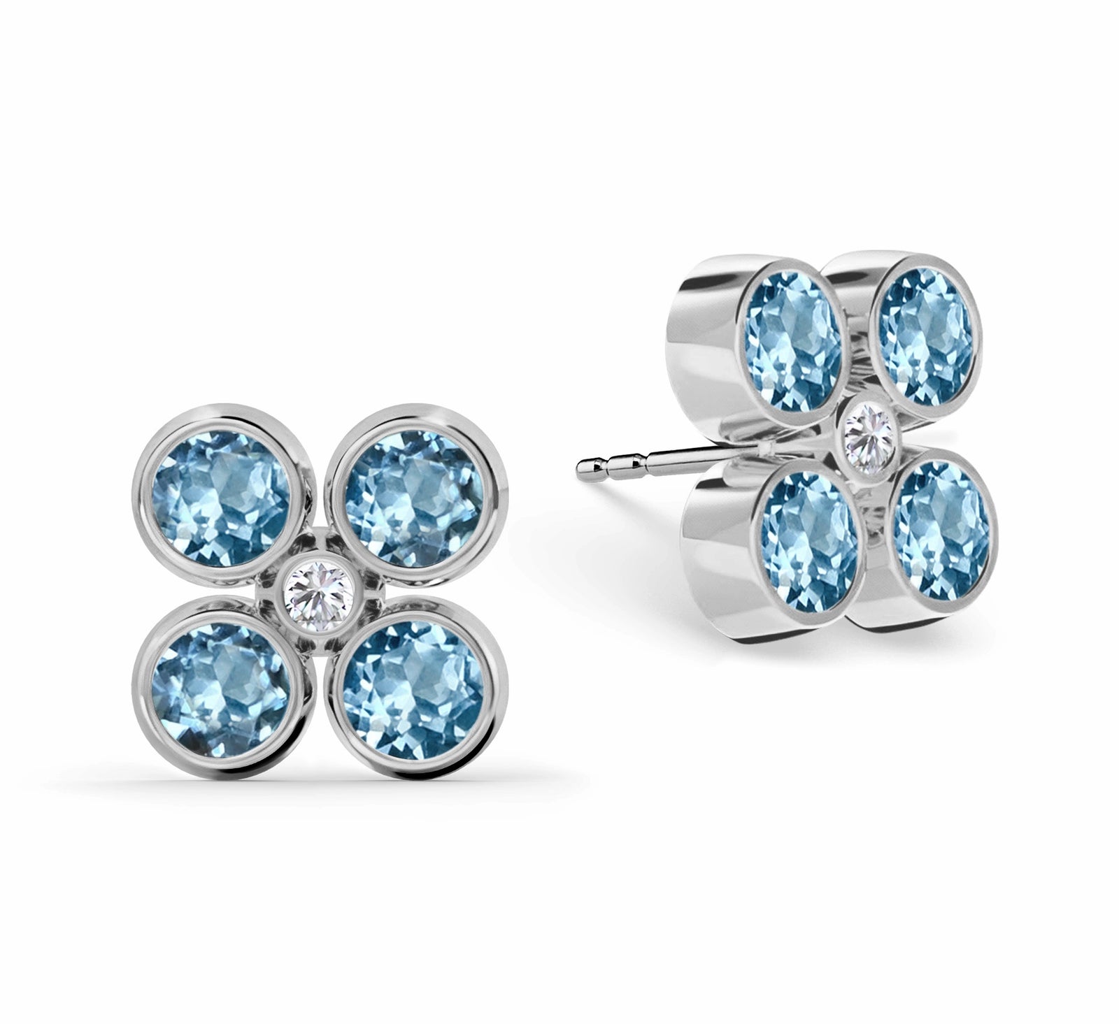 Barrington Quatrefoil Nantucket Blue Topaz & Diamond Earrings in 14k Gold (December)