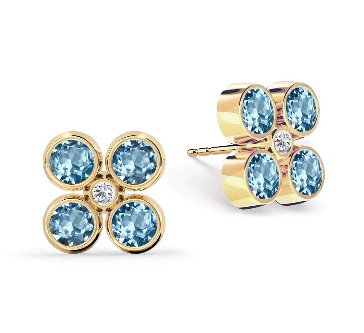 Barrington Quatrefoil Nantucket Blue Topaz & Diamond Earrings in 14k Gold (December)