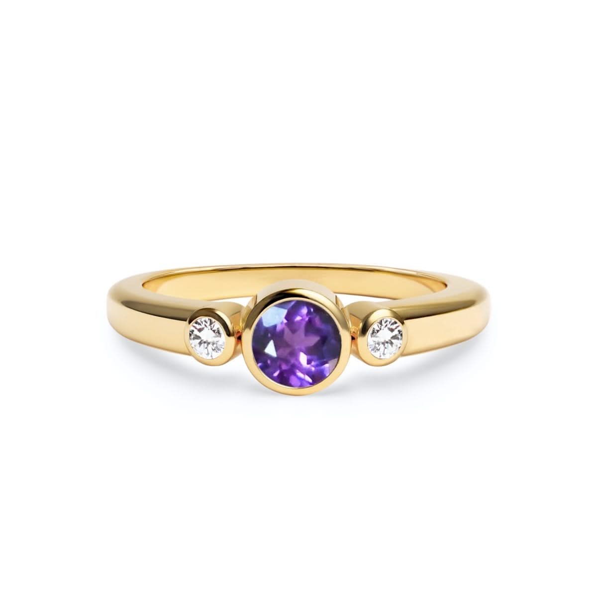 Barrington Amethyst Ring with Diamond Side Stones in 14k Gold (February)
