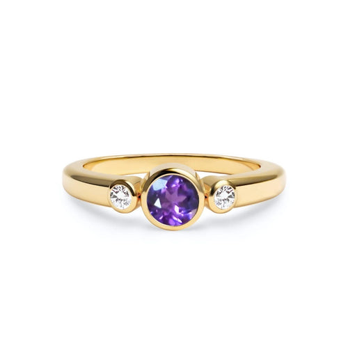 Barrington Amethyst Ring with Diamond Side Stones in 14k Gold (February)