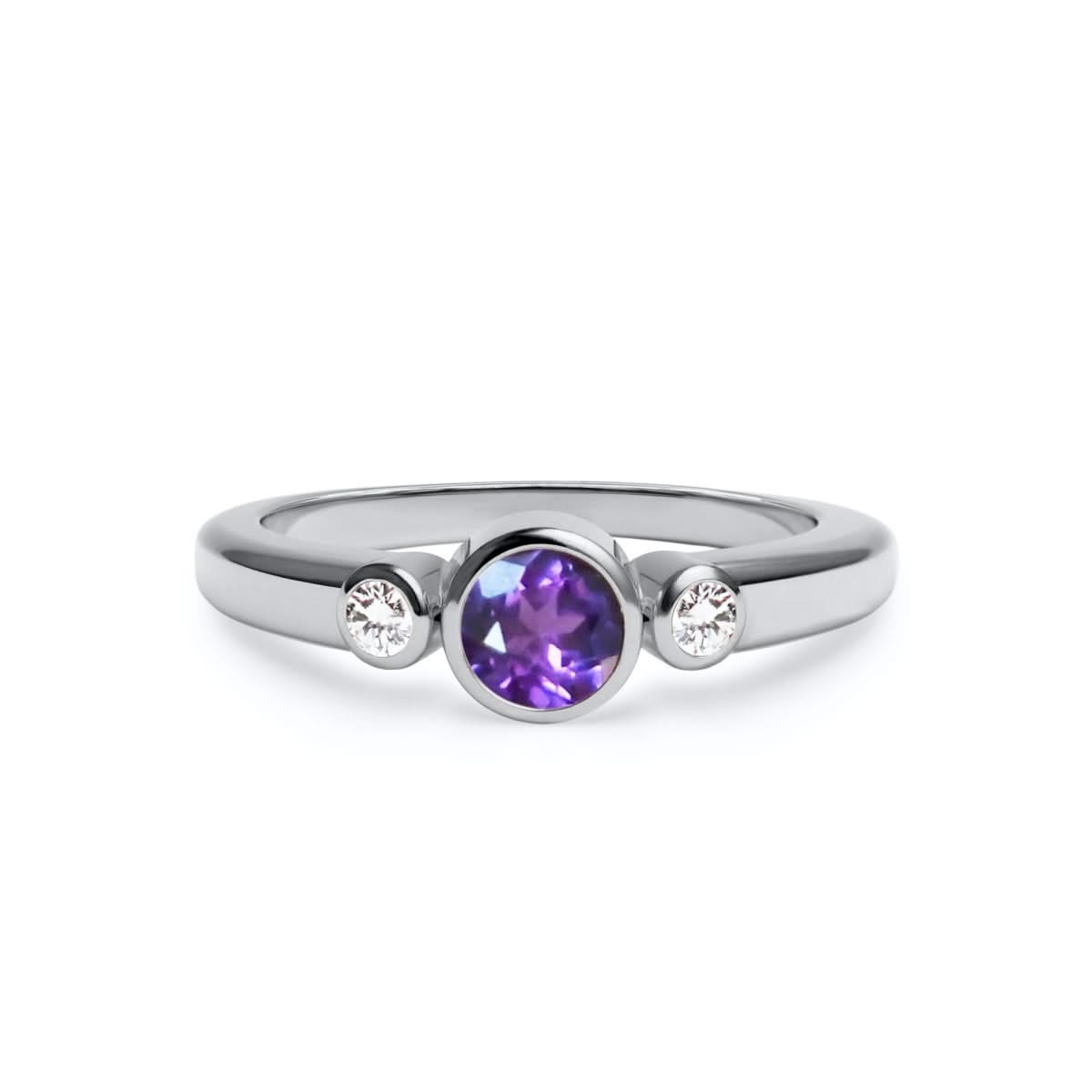 Barrington Amethyst Ring with Diamond Side Stones in 14k Gold (February)