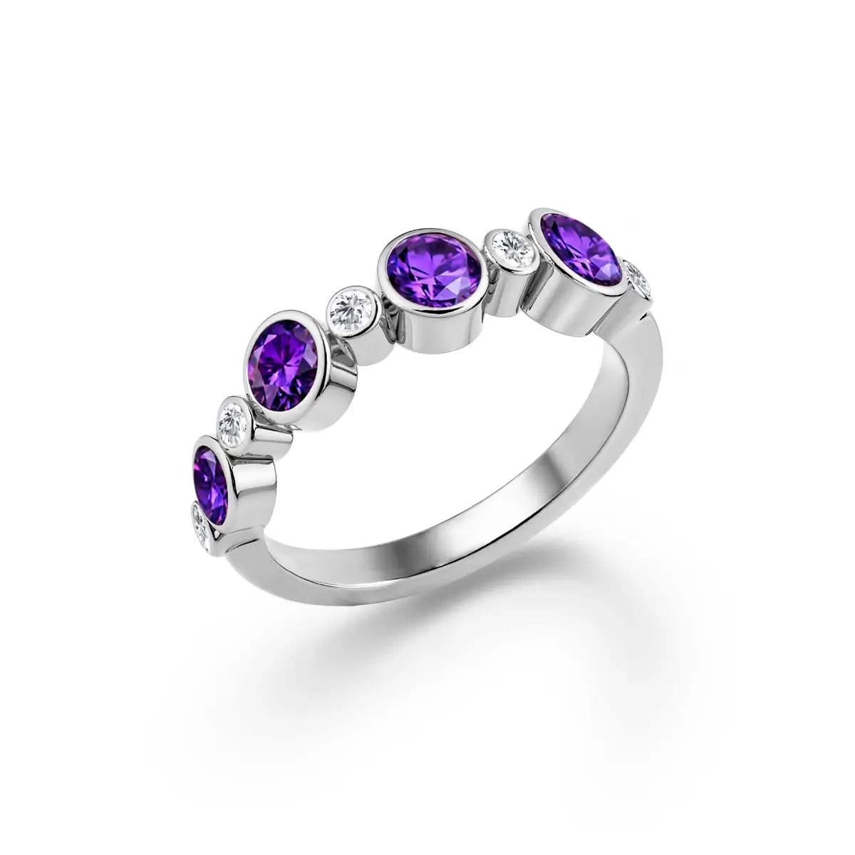 Barrington Amethyst Band Ring with Diamonds in 14k Gold (February)