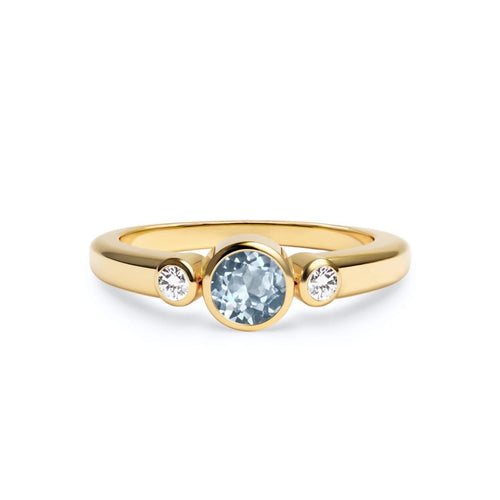 Barrington Aquamarine Ring with Diamond Side Stones in 14k Gold (March)