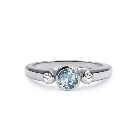Barrington Aquamarine Ring with Diamond Side Stones in 14k Gold (March) - White Gold
