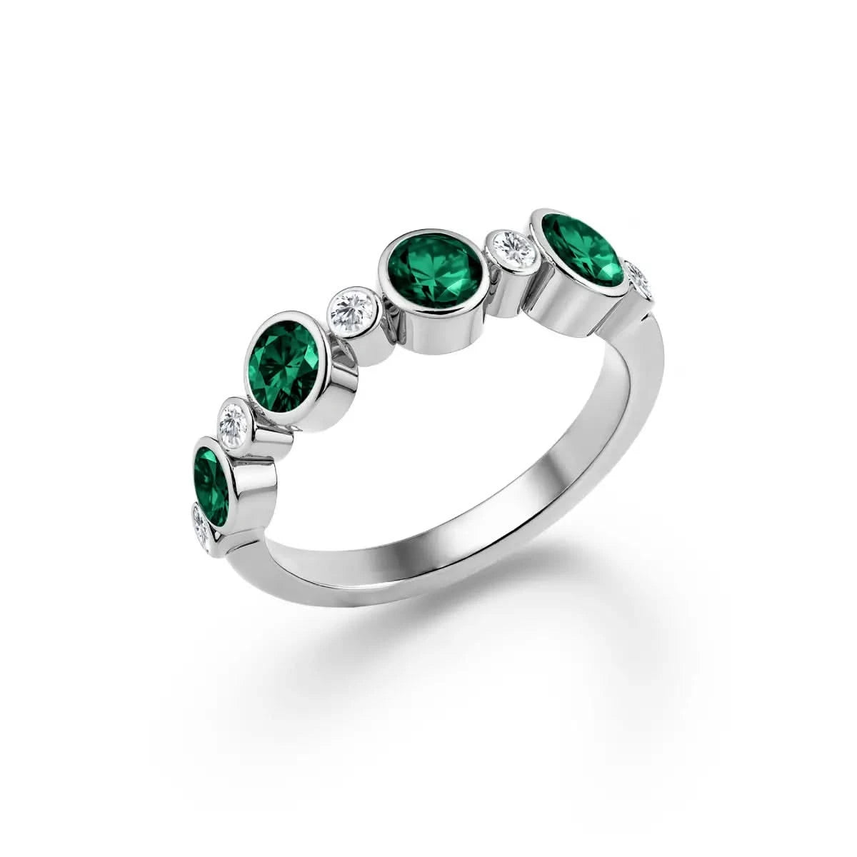 Barrington Emerald Band Ring with Diamonds in 14k Gold (May)